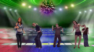A Photo of a Woman Dancing in a Video Game